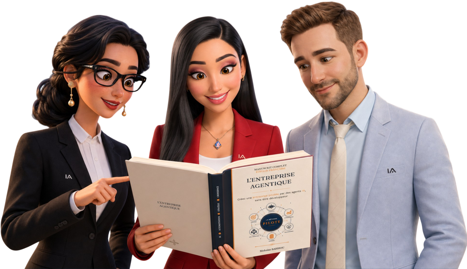 Trois collaborateurs IAVIA présentant le livre L'Entreprise Agentique